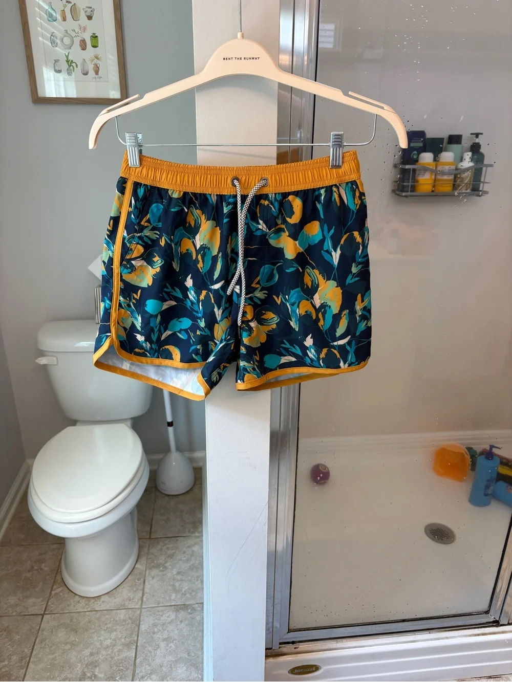 Maamgic Men's XS Swim Trunks Navy Floral Print Lined Quick Dry Board Shorts